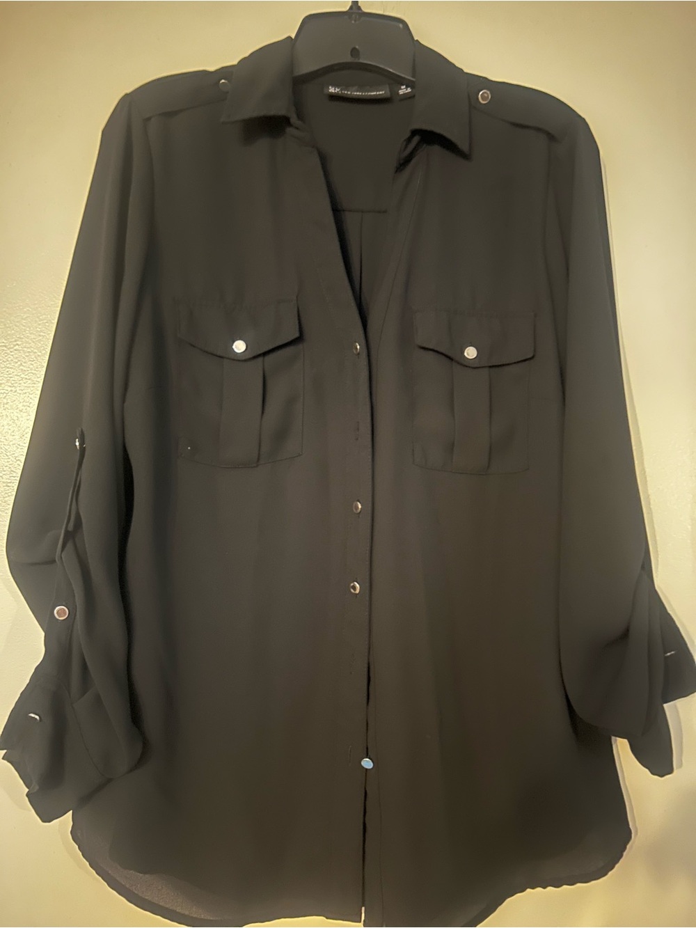 New York and Company Black Button-Front Blouse